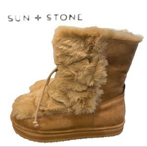 NEW Sun + Stone Women's Tan Remiif Fuzzy Cold-Weather Winter Booties Boots